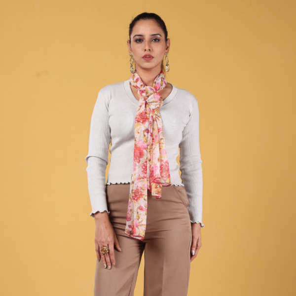 Floral Print Scarf with Crochet Border