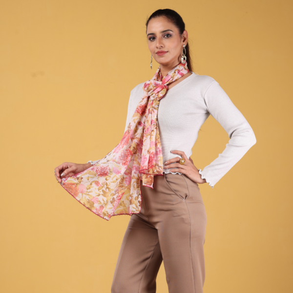 Floral Print Scarf with Crochet Border - Image 2