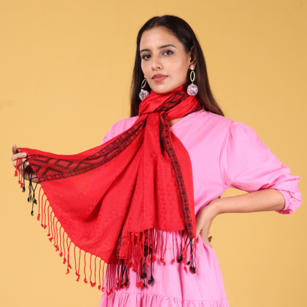 Plain Textured Stole with Black Border - Image 3