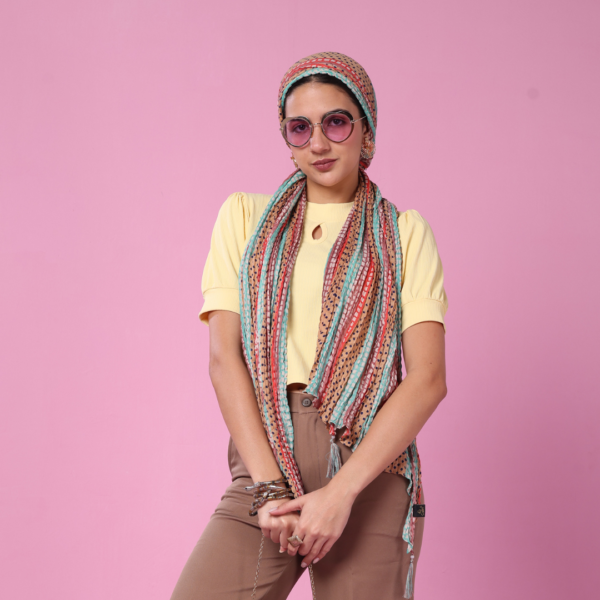 Printed Crush Cotton Embellished Stole - Image 2
