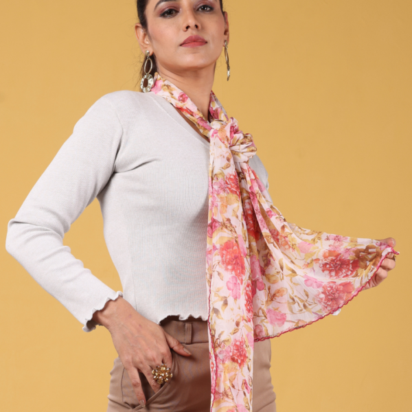 Floral Print Scarf with Crochet Border - Image 4