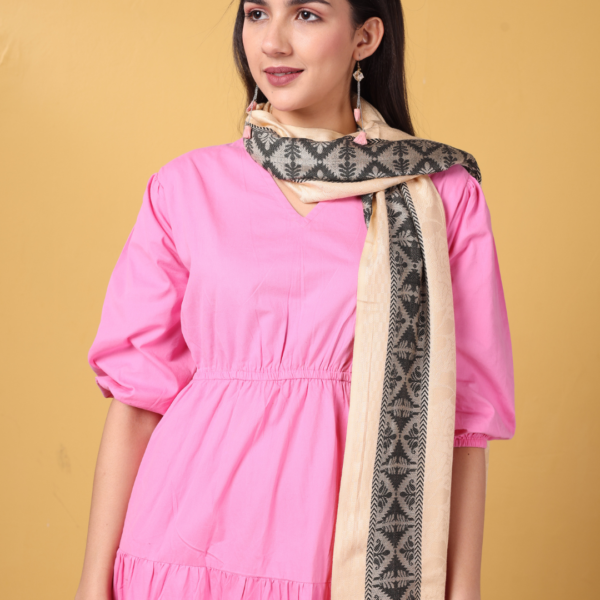 Plain Textured Stole with Black Border - Image 4