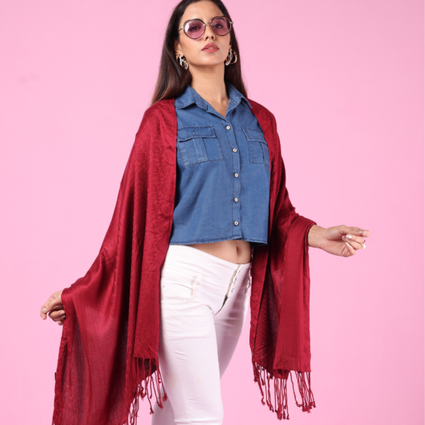 Liva Eco Viscose Plain Multi Jacquard Stole - Image 2